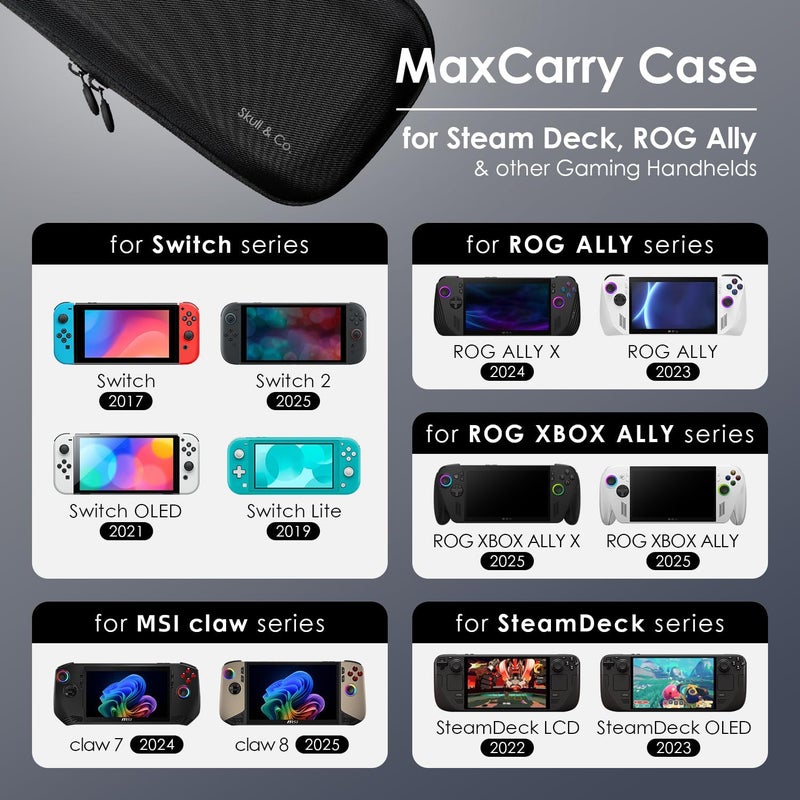Skull & Co. MaxCarry Hard Carrying Case for Steam Deck, ROG Ally & other Gaming Handhelds-Black - Image 2